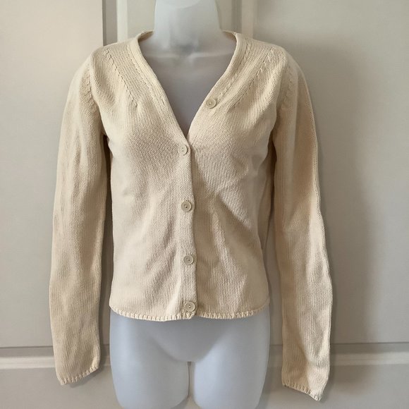Willi smith Cardigan Women's Size Small 100% cotton V neck Cream Knit Button up - Picture 2 of 11